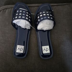 DV by Dolce Vita Navy Patent Lattice Slide Sandals.
